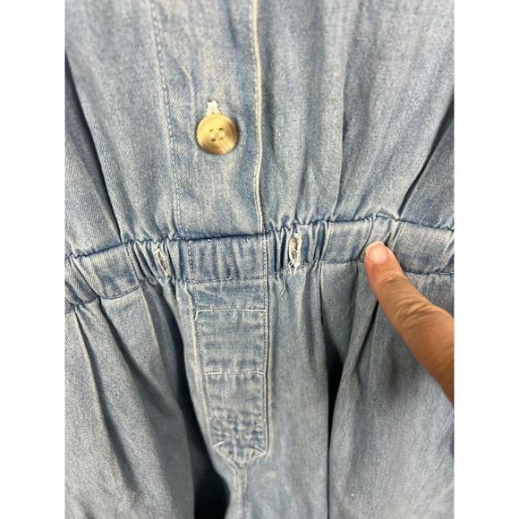 Denim Jean Romper One Piece Shorts 80s Vintage Medium Elastic Waist short sleeve - Picture 2 of 6